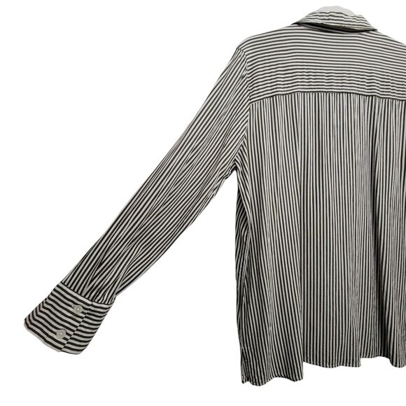 Alex & Jordan Green Striped Long Sleeve Button Up Blouse Large - Picture 5 of 9